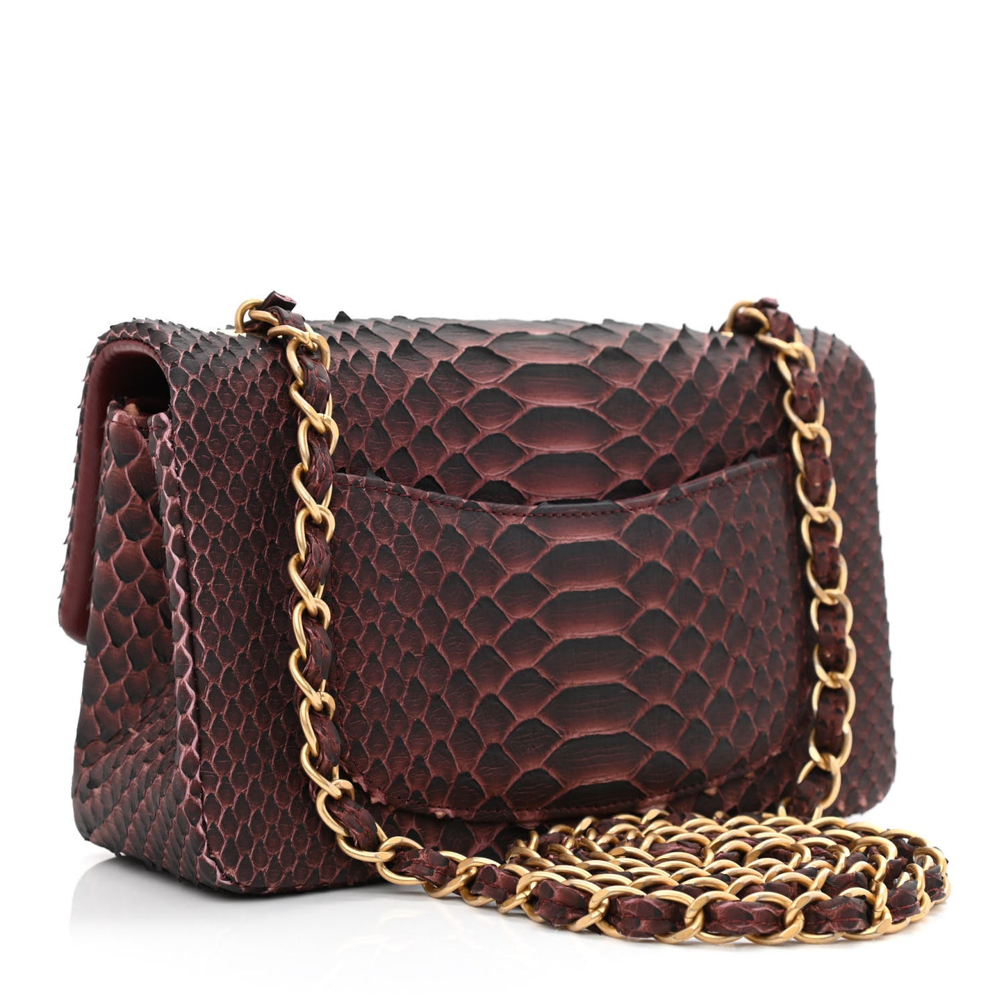 Snakeskin Mini Rectangular Flap Burgundy