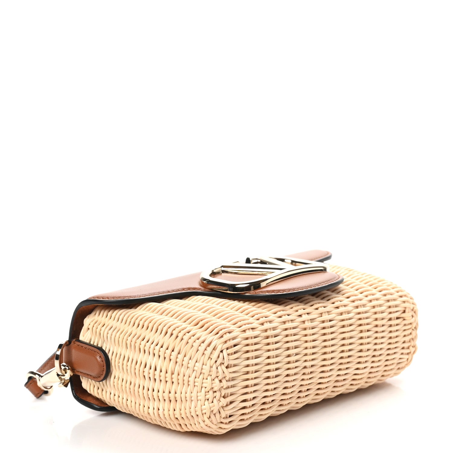 Valentino Garavani Wicker Calfskin Vlogo Small Loco Shoulder Bag Natural Saddle Brown 4 of 9