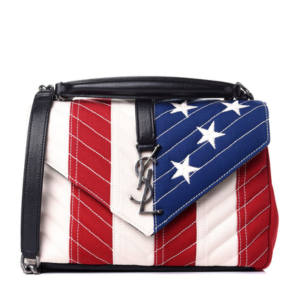 Saint Laurent Canvas Matelasse Chevron American Flag Monogram Medium College Bag Red Blue 1 of 11