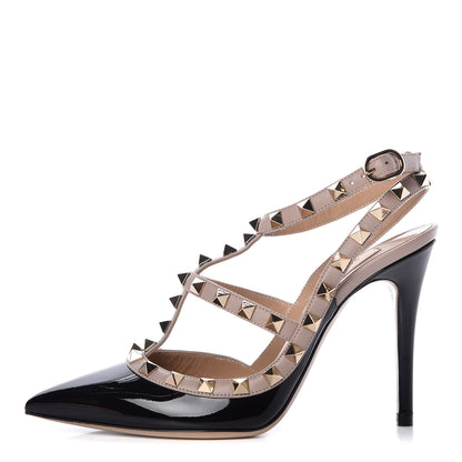 Valentino Garavani Patent Nappa Rockstud Ankle Strap 100mm Pumps 35.5 Black Poudre 1 of 8