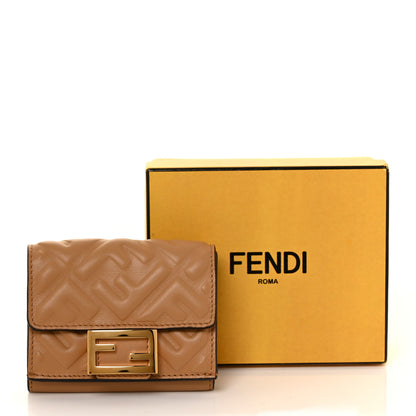 Fendi Nappa Matisse FF Diagonal Embossed Micro Tri-Fold Wallet Miele Scuro 10 of 10