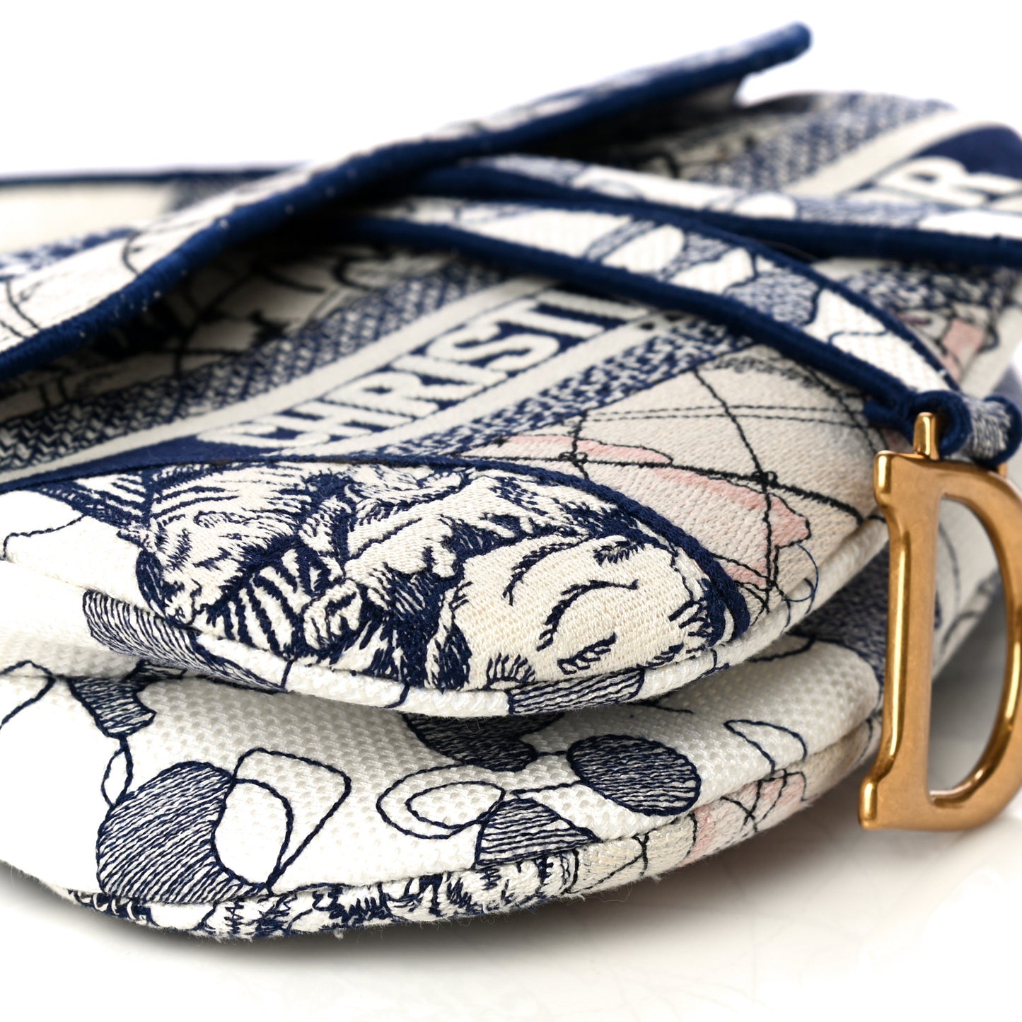 Canvas Embroidered Around the World Saddle Bag Blue