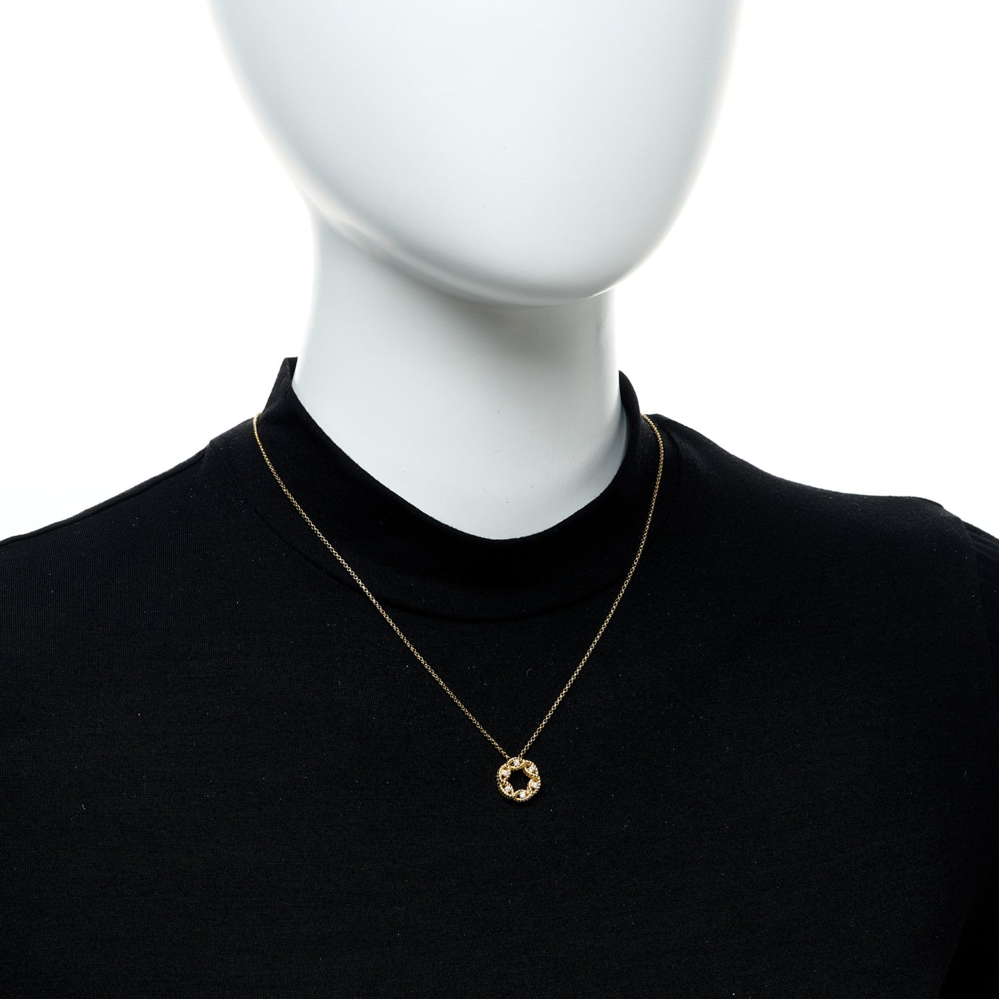 18K Yellow Gold Diamond Barocco Twisted Circle Necklace