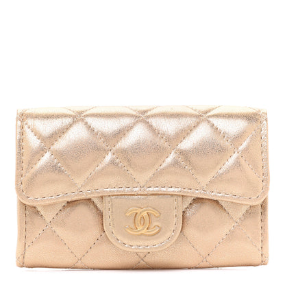Chanel Metallic Lambskin Quilted Flap Card Holder Wallet Gold 1 of 9