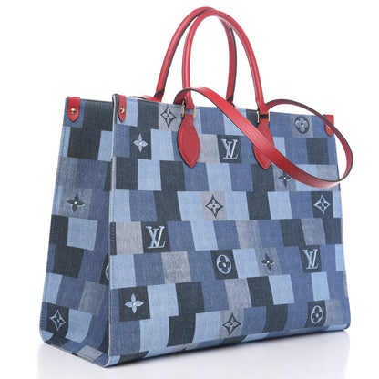 Louis Vuitton Denim Damier Monogram Onthego Blue Rouge 4 of 9