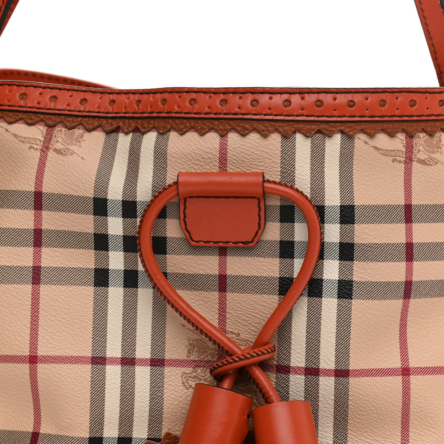 Haymarket Check Small Brogue Tassel Tote Bright Russet