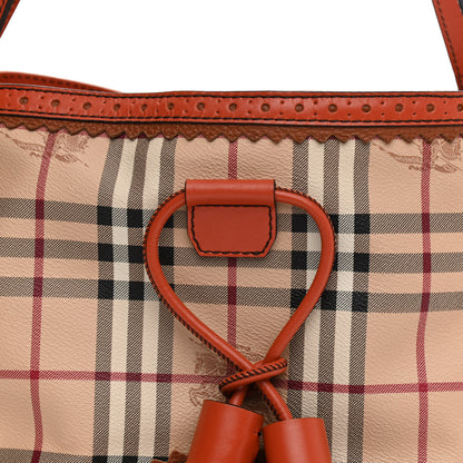 Burberry Haymarket Check Small Brogue Tassel Tote Bright Russet 7 of 10