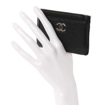Chanel Lambskin Camellia Embossed Card Holder Black 2 of 9