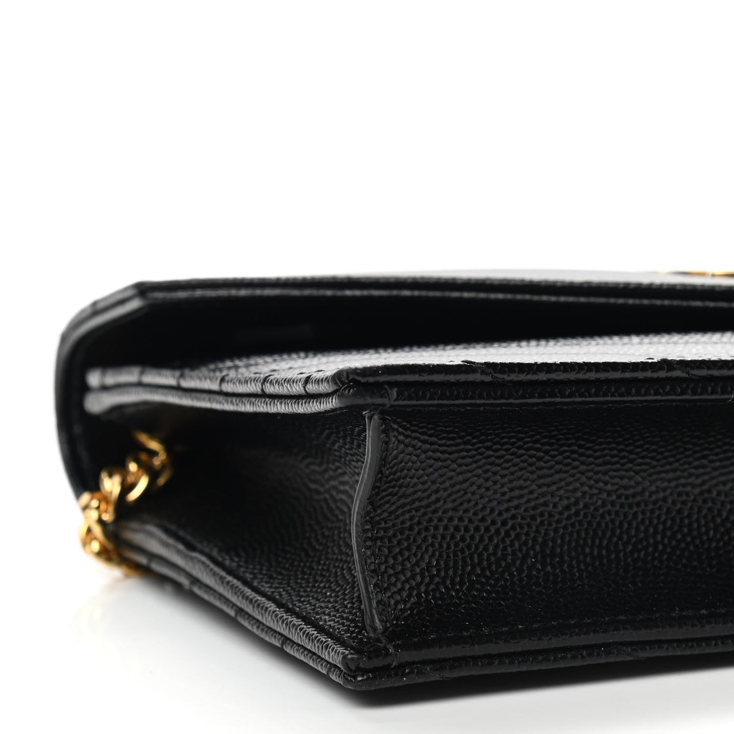Grain De Poudre Matelasse Chevron Monogram Envelope Chain Wallet Black