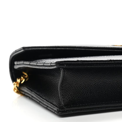 Saint Laurent Grain De Poudre Matelasse Chevron Monogram Envelope Chain Wallet Black 8 of 10