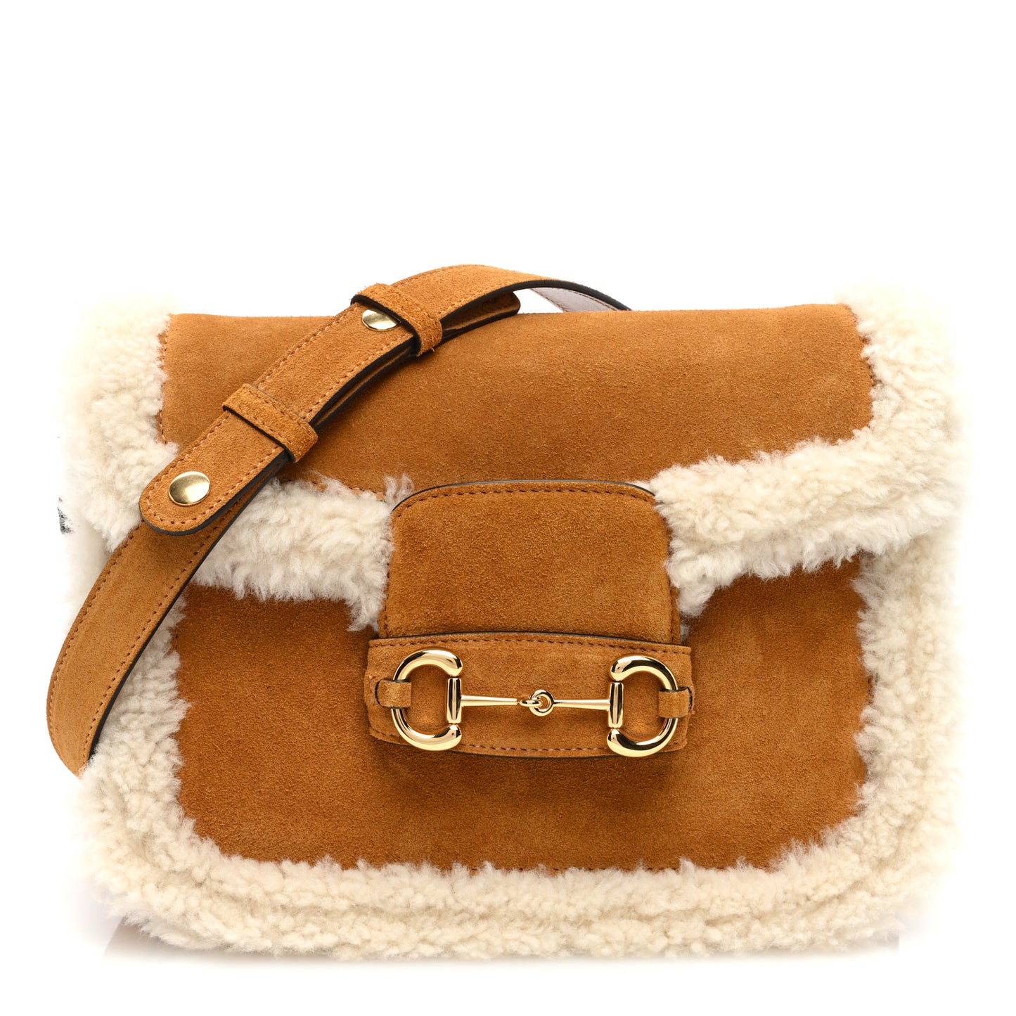 Suede Shearling Horsebit 1955 Shoulder Bag Brown