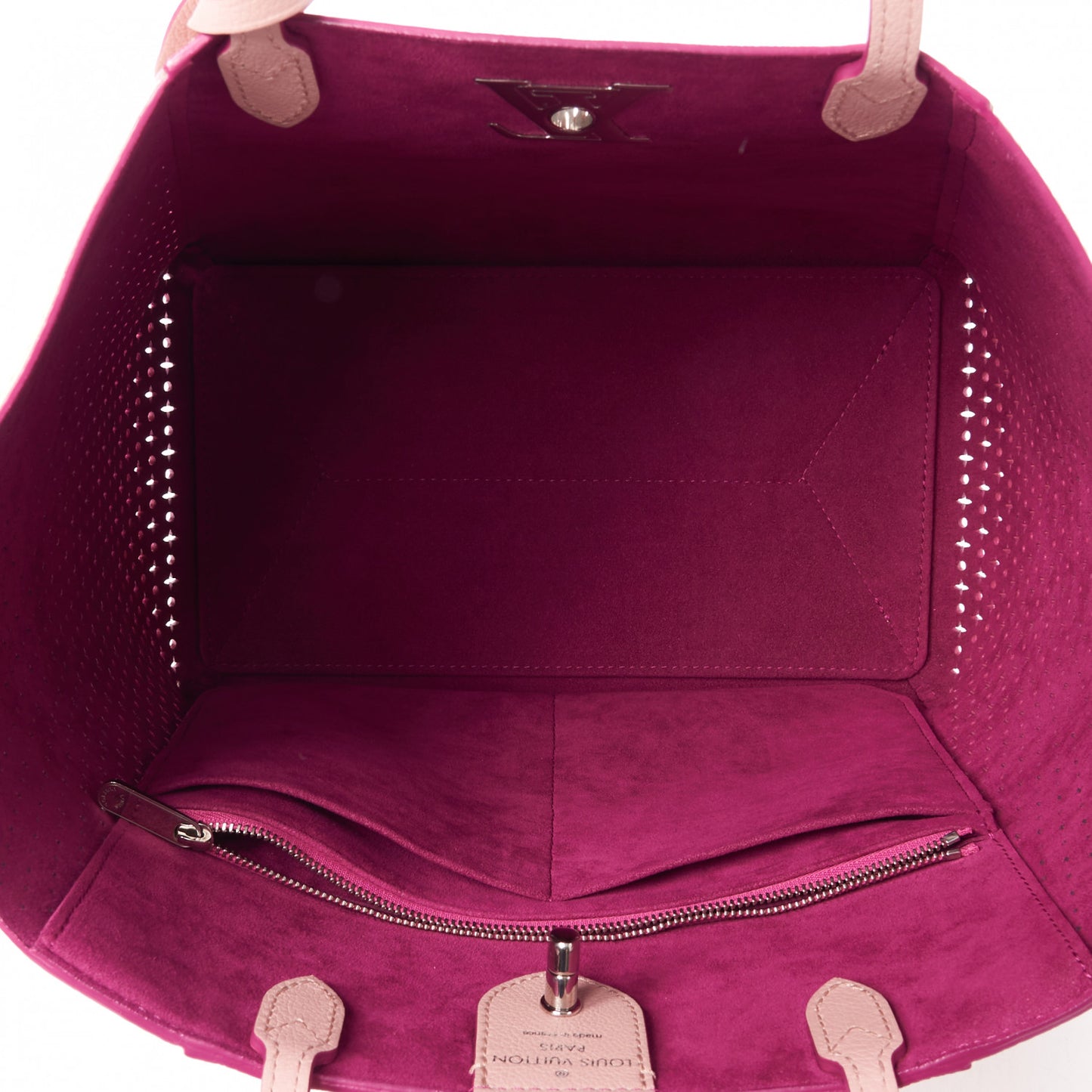Calfskin Perforated Lockme Cabas Rose Poudre Creme
