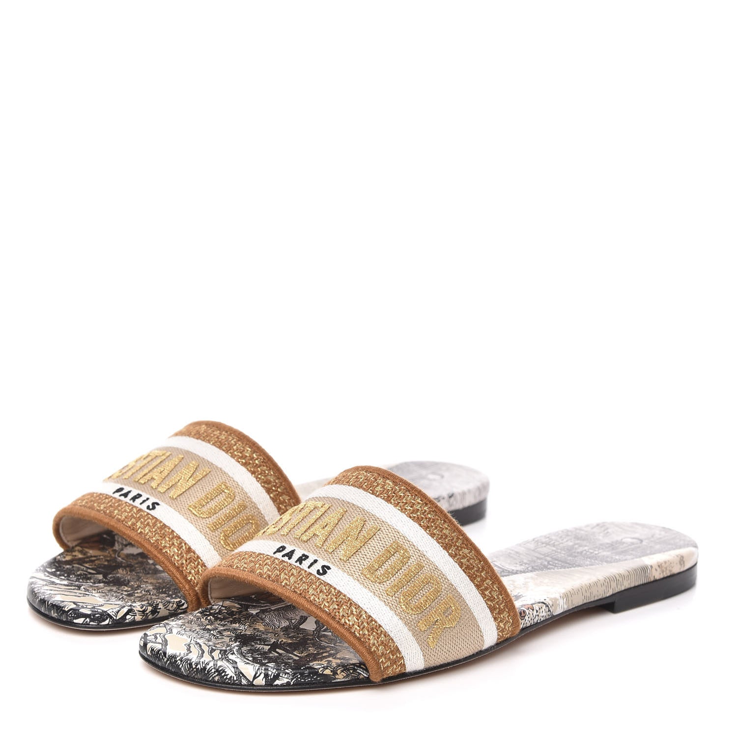 Christian Dior Canvas Lurex Baobab Embroidered Dway Flat Slide Sandals 36.5 Beige 3 of 8