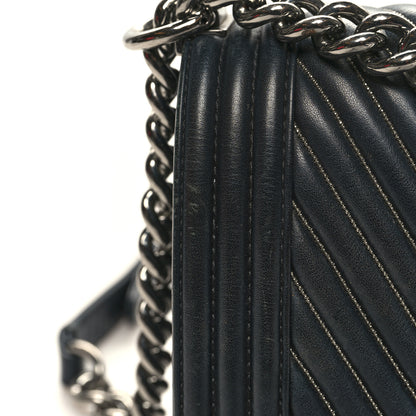 Chanel Calfskin Chevron Quilted Medium Chain Boy Flap Navy 12 of 12