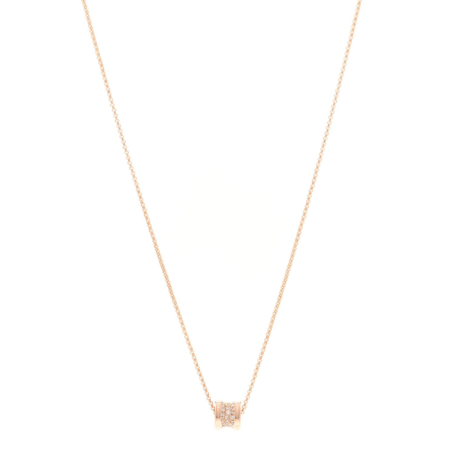 Bulgari 18K Rose Gold Diamond Small B.Zero1 Pave Pendant Necklace 1 of 6