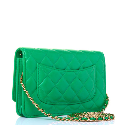 Chanel Lambskin Quilted Wallet On Chain WOC Green 3 of 17