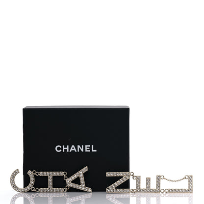 Chanel Crystal Cha-Nel Logo Drop Earrings Gold 5 of 5