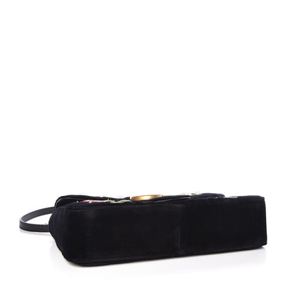 Gucci Velvet Matelasse Loved Embroidered Medium GG Marmont Shoulder Bag Black 4 of 7