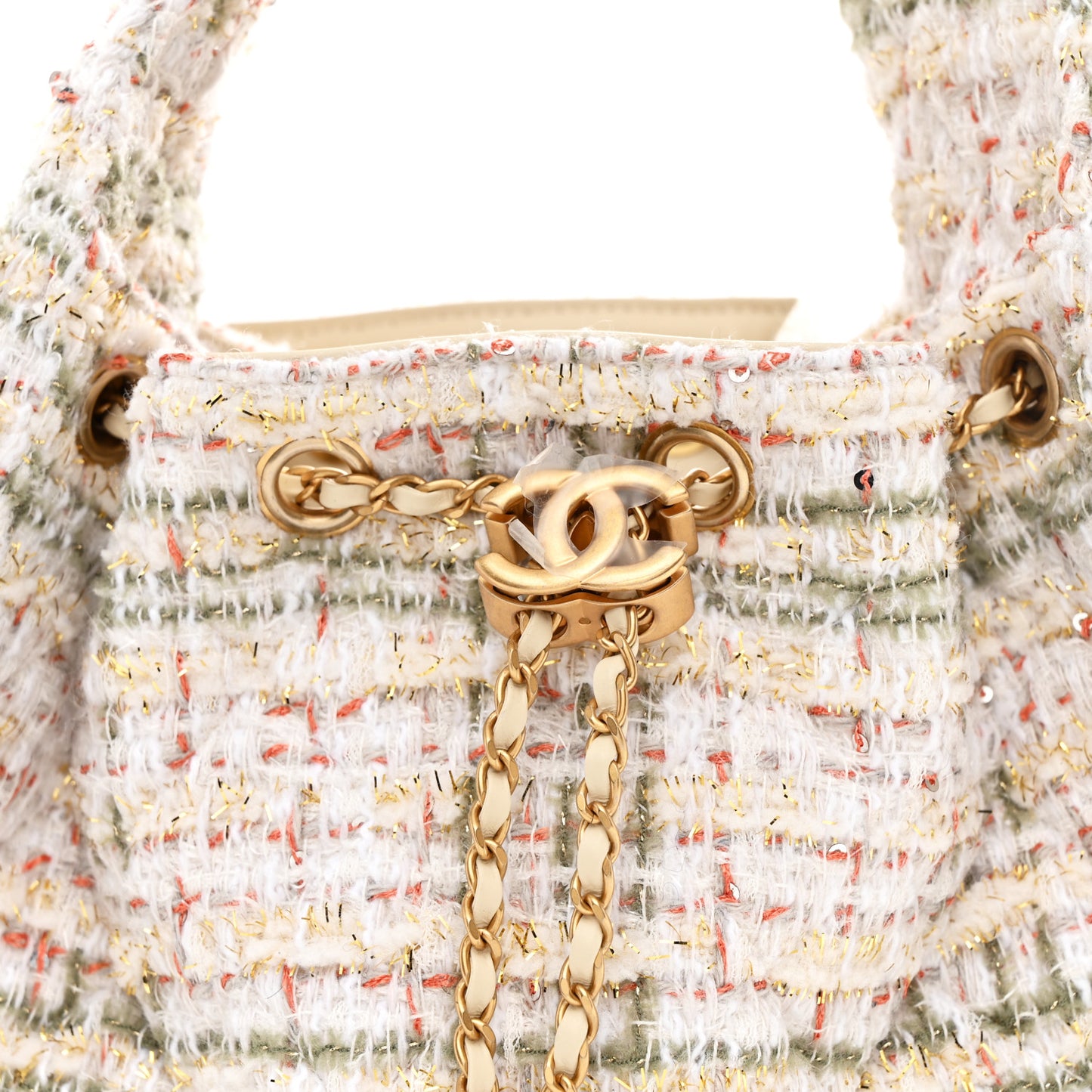 Tweed Quilted Small Chanel 25 Handbag Ecru Khaki Gold Red