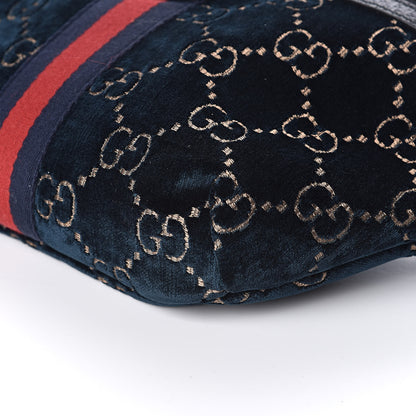 Gucci Velvet GG Monogram Web Belt Bag Blue Beige 9 of 10