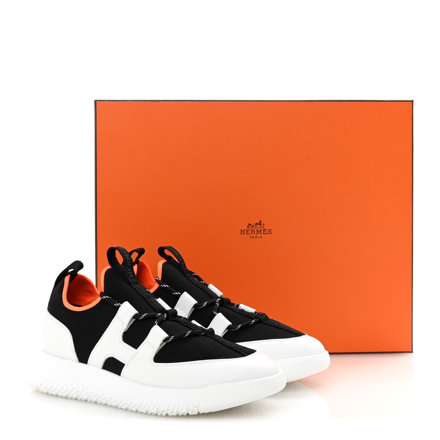 Hermes Technical Canvas Calfskin Womens Duel Sneakers 36.5 White