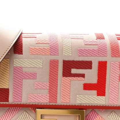 Fendi Canvas Vitello King FF Embroidered Baguette Rosa Quarzo Bloody Mary Multicolor 8 of 10