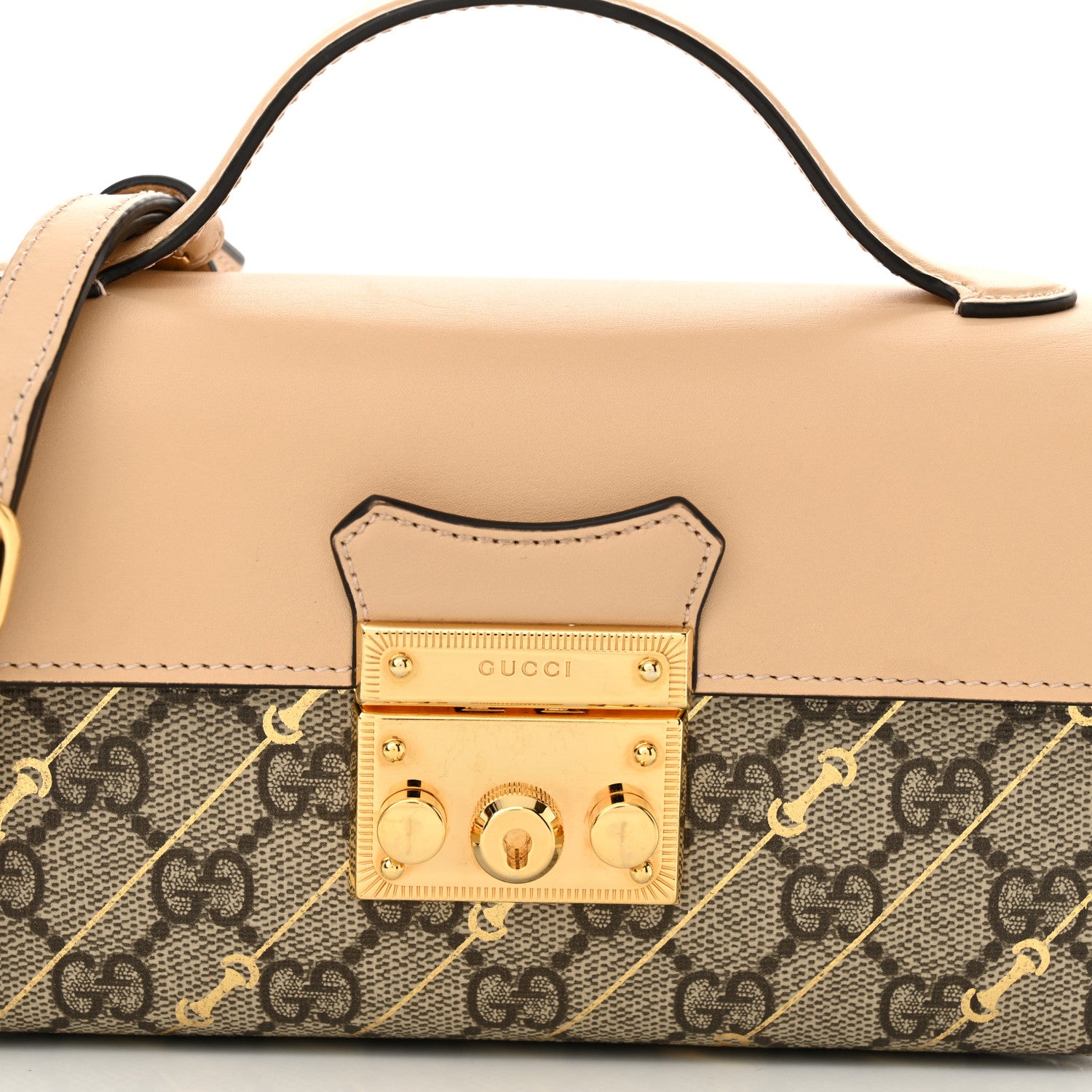 Gucci GG Supreme Monogram Calfskin Horsebit Print Mini Padlock Top Handle Shoulder Bag Beige Ebony Light Pink 8 of 12