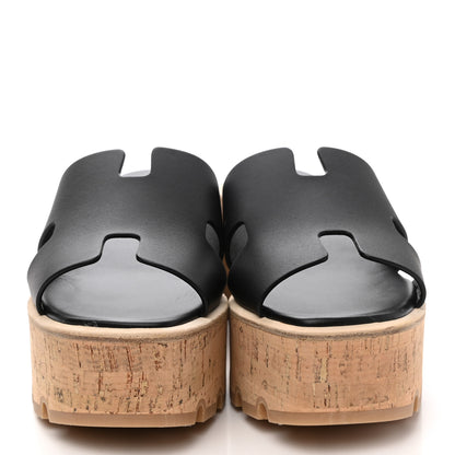 Hermes Calfskin Cork Eze 30 Sandals 36 Black 2 of 9