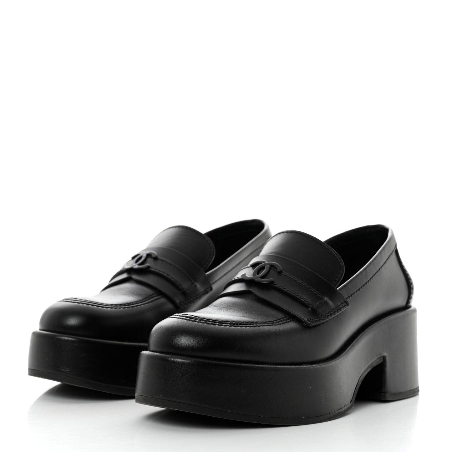 Calfskin CC Platform Loafers 35 Black
