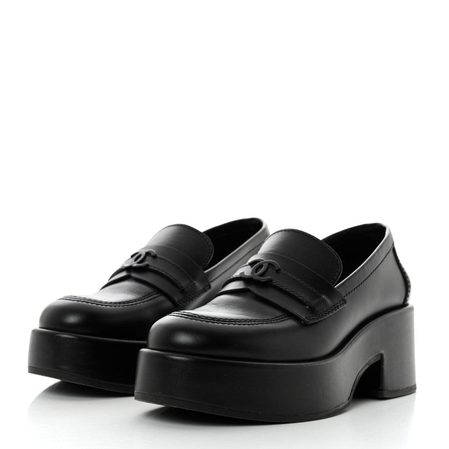 Chanel Calfskin CC Platform Loafers 35 Black 3 of 8