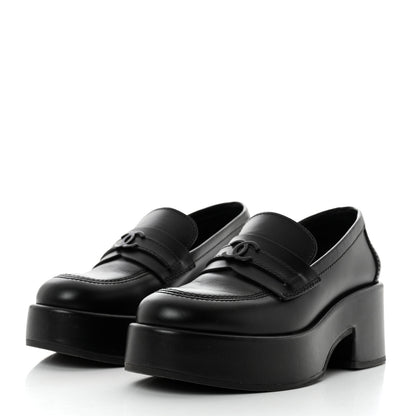 Chanel Calfskin CC Platform Loafers 35 Black 3 of 8
