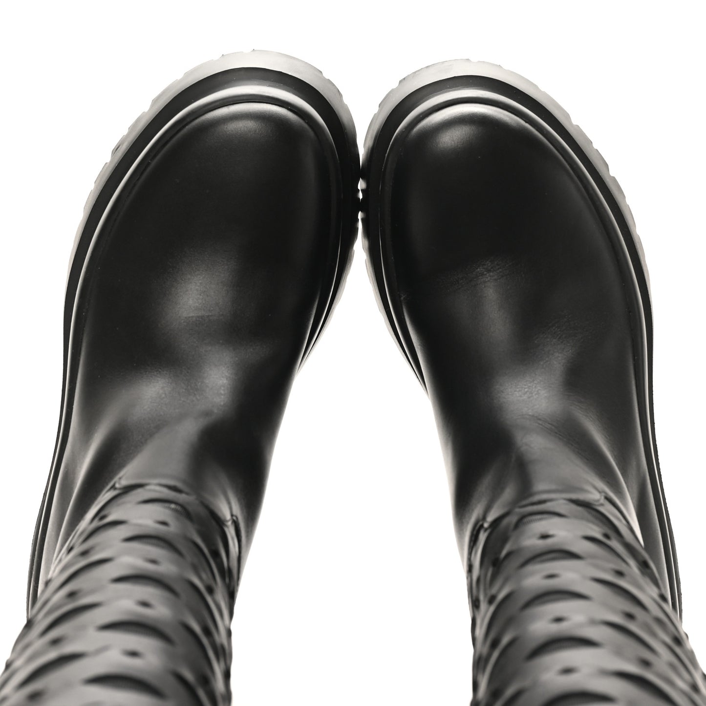 Calfskin Mesh Roman Stud Laser Cut Knee High Boots 37 Black