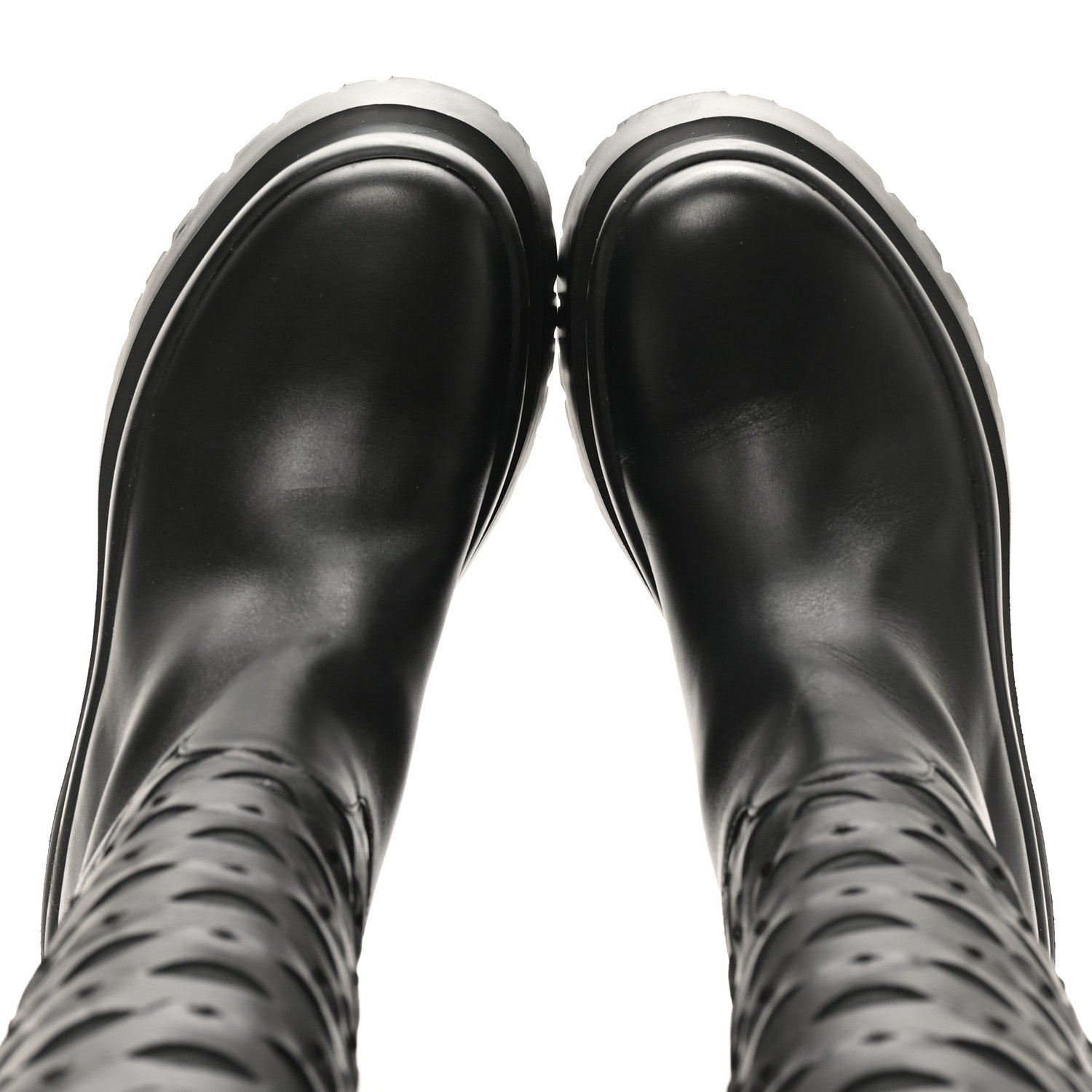 Valentino Garavani Calfskin Mesh Roman Stud Laser Cut Knee High Boots 37 Black 2 of 11