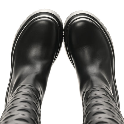 Valentino Garavani Calfskin Mesh Roman Stud Laser Cut Knee High Boots 37 Black 2 of 11