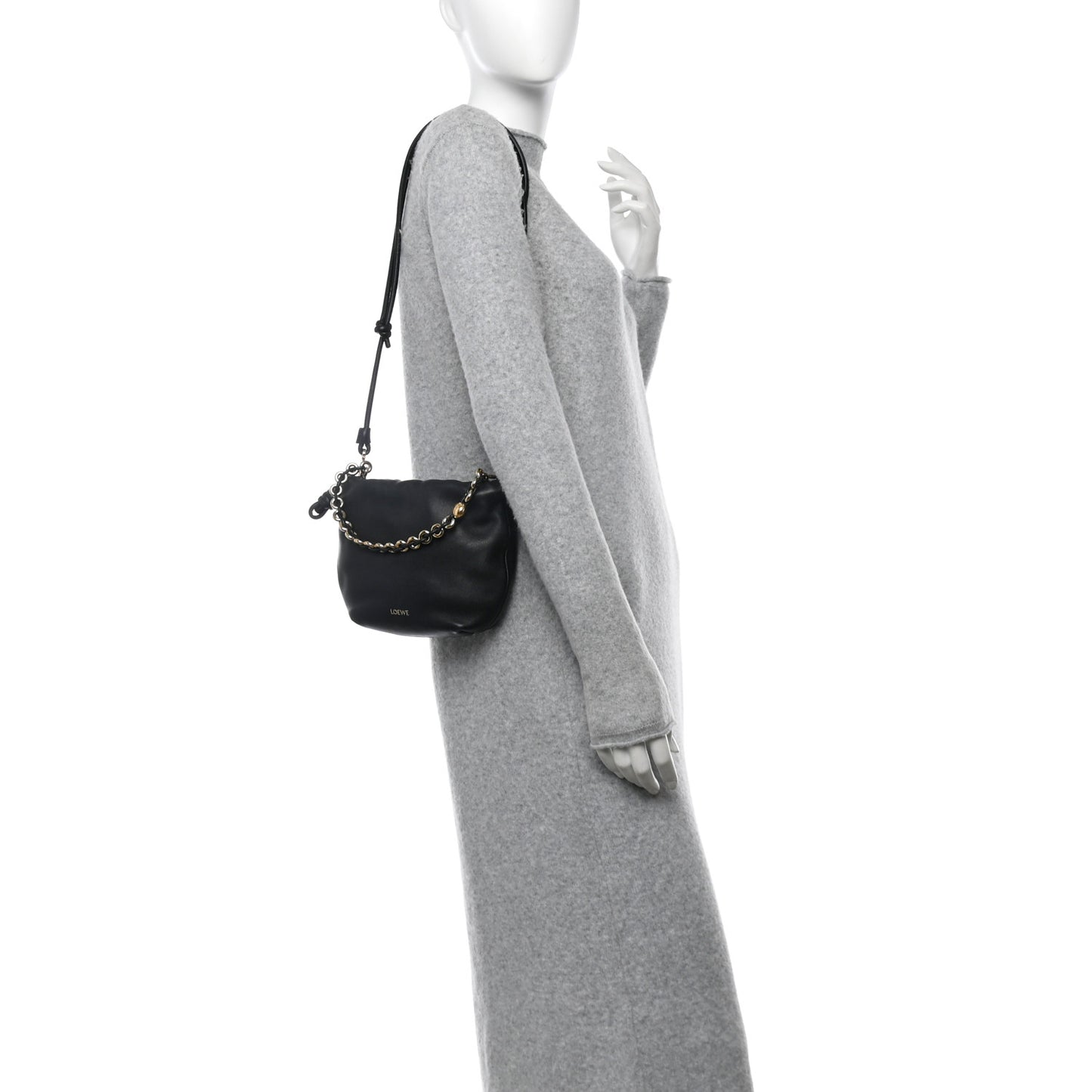 Mellow Nappa Donut Chain Mini Flamenco Knot Clutch Black