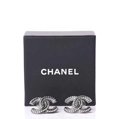 Chanel Crystal Pearl Chain Mania CC Earrings Ruthenium 5 of 5
