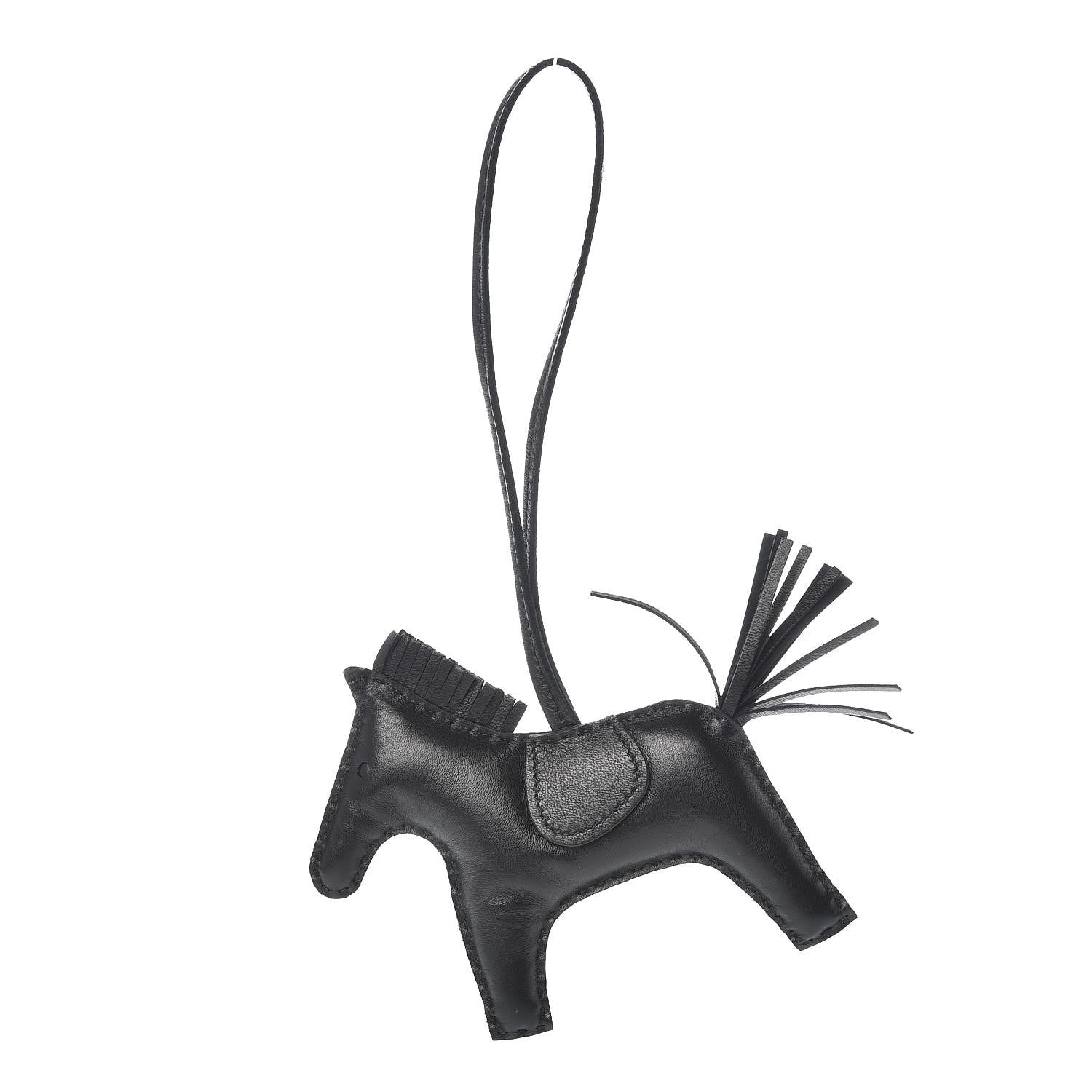 Hermes Milo Lambskin Grigri Rodeo Horse Bag Charm MM So Black 1 of 5