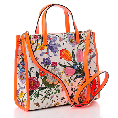 Gucci Canvas Medium Flora Tote White Multicolor Orange Fluo 3 of 10