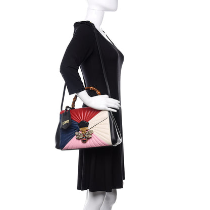 Gucci Calfskin Bamboo Trapuntata Queen Margaret Top Handle Bag Blue Agata Hibiscus Red Mystic White Sugar Pink 2 of 12