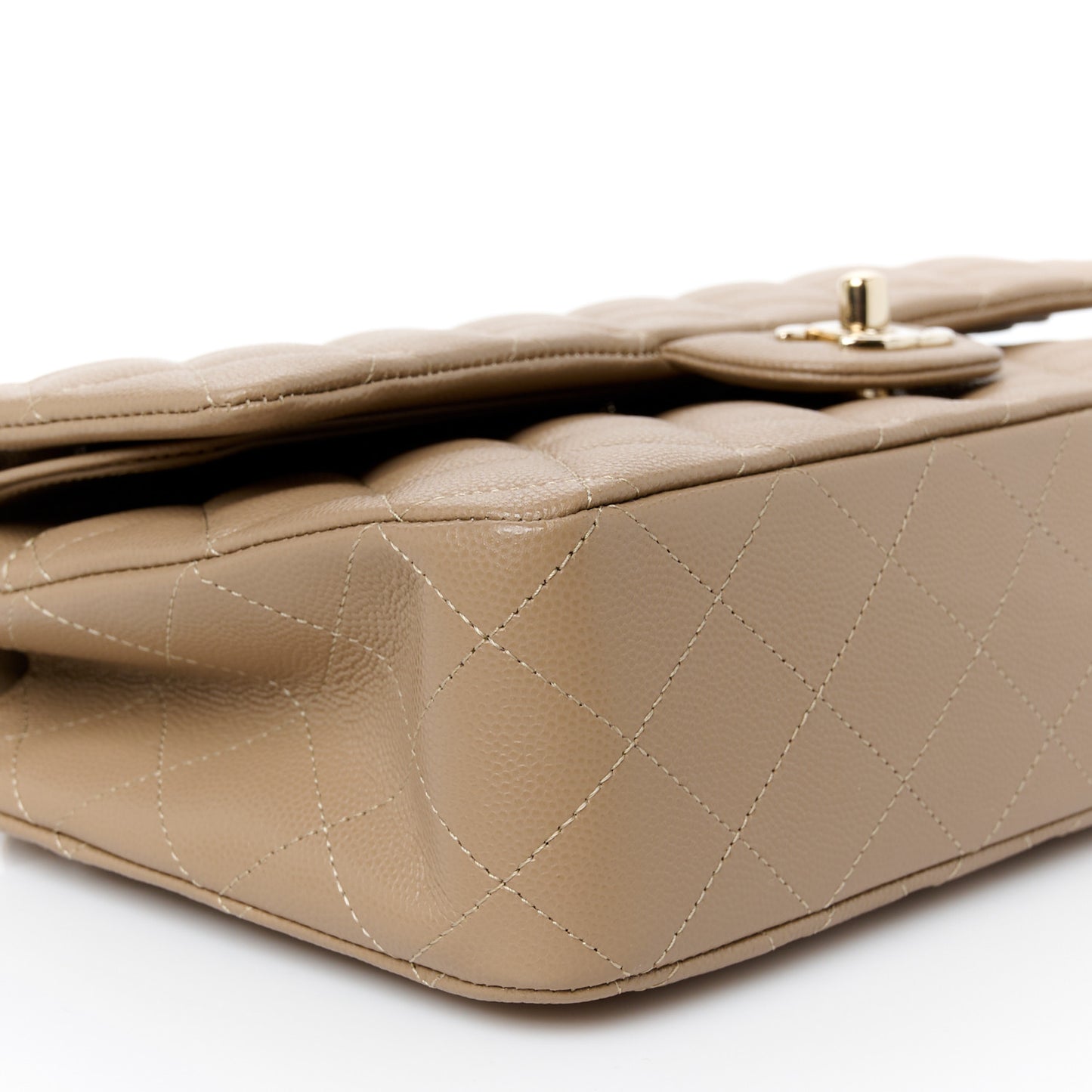 Caviar Quilted Medium Double Flap Dark Beige