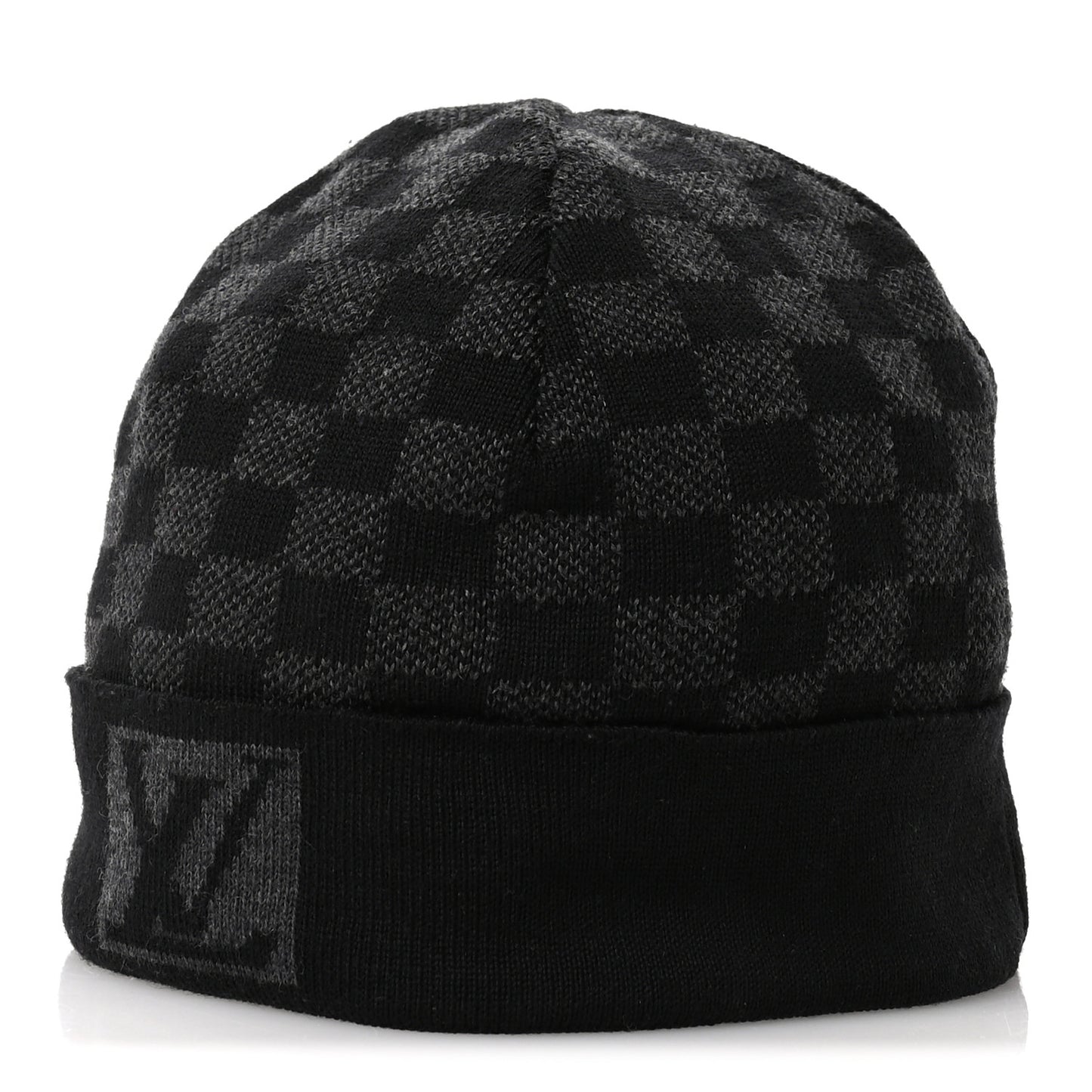 Wool Bonnet Petit Damier Beanie Hat Black