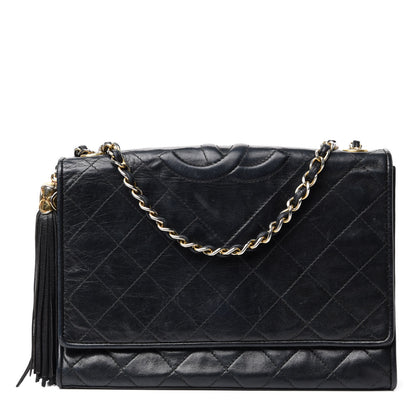 Chanel Lambskin Quilted CC Tassel Shoulder Flap Bag Black 1 of 11