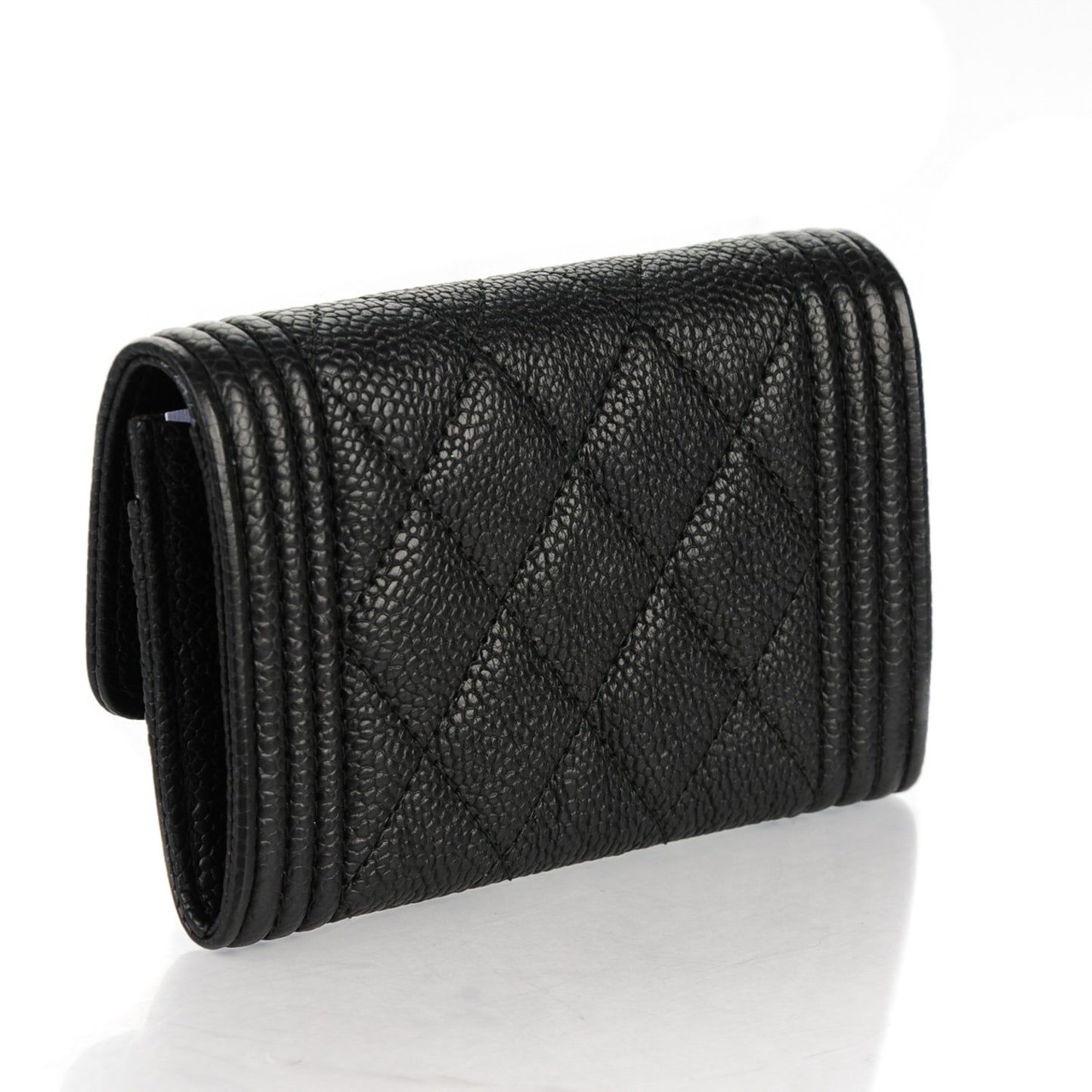 Caviar Quilted Boy Flap Card Holder Black