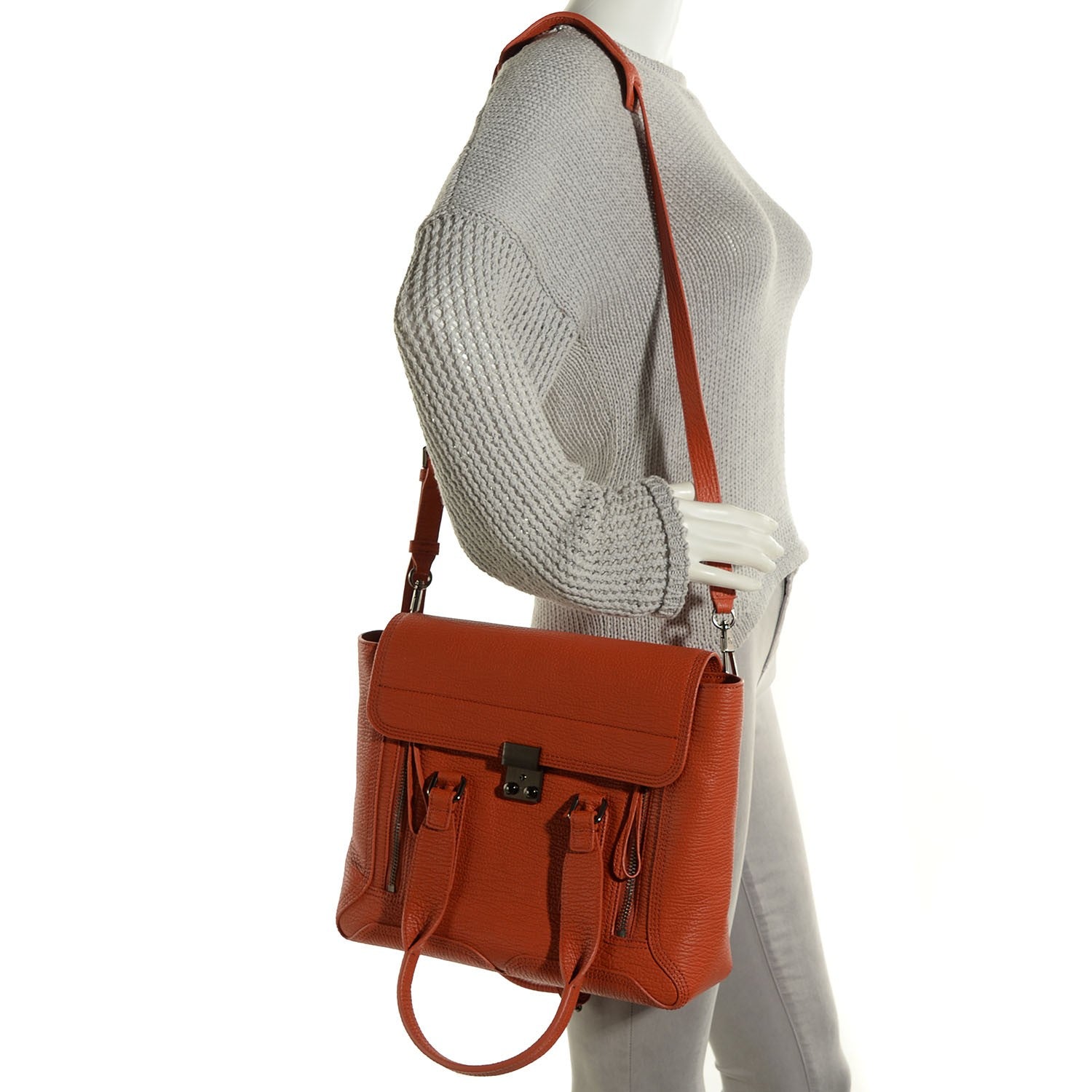 3.1 Phillip Lim 3.1 Textured Calfskin Medium Pashli Satchel Persimmon 2 of 14