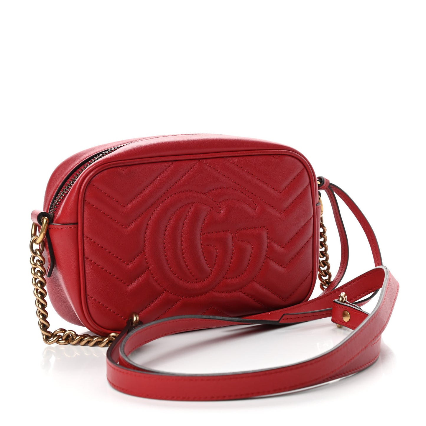 Calfskin Matelasse Mini GG Marmont Chain Shoulder Bag Hibiscus Red