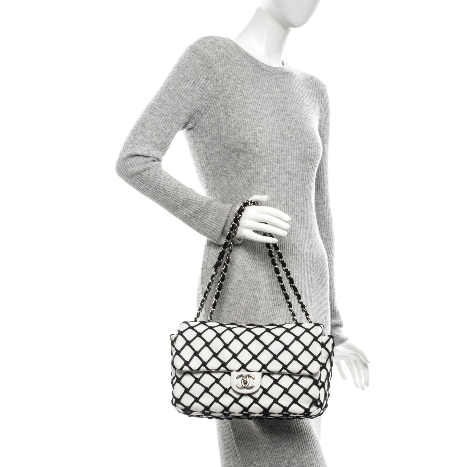 Chanel Lambskin Jumbo Canebiers Net Flap White 2 of 7