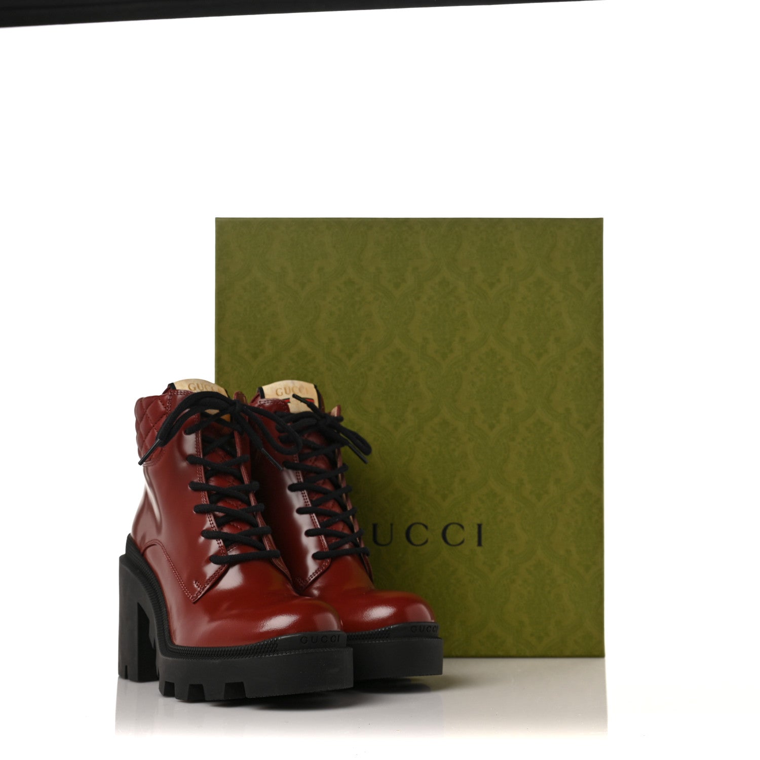 Gucci Magnum Calfskin Nappa Quilted Lace Up Ankle Boots 36 Garnet Red 8 of 8