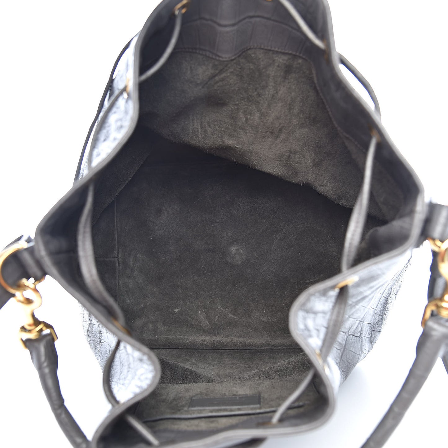 Calfskin Crocodile Embossed Large Emmanuelle Bucket Bag Fog