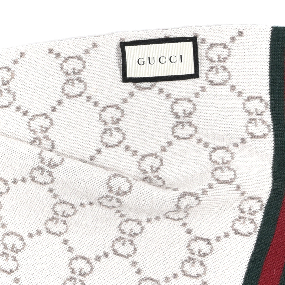 Gucci Wool Tricot GG Monogram Web Solange Scarf Coffee Ivory 3 of 4