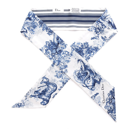 Christian Dior Silk Toile De Jouy Mitzah Scarf Blue 2 of 4